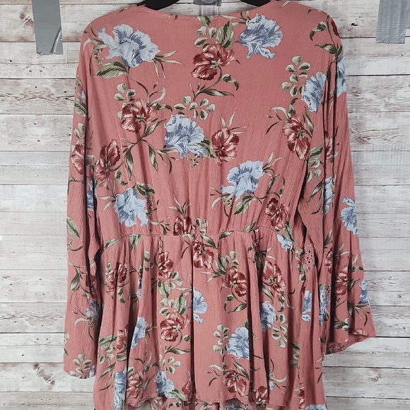 Torrid Pink BOHO Top, Embellished 3/4 Sleeve Blouse, With Tassel. - Picture 7 of 7